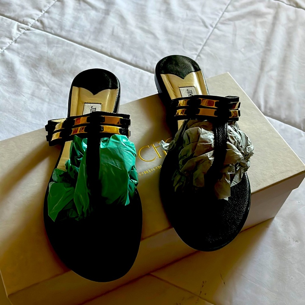 Jimmy Choo Thong Sandals with gold detail. Size 39